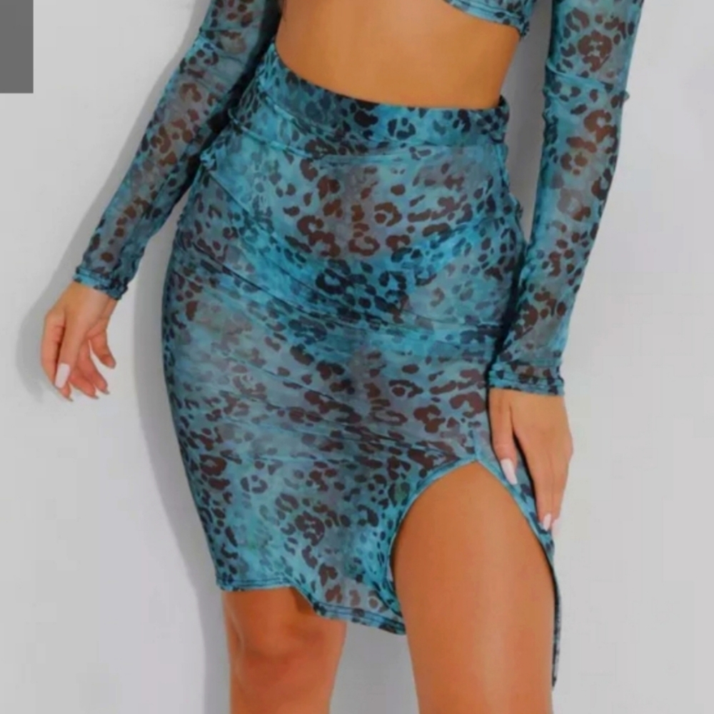 TROPICANA HIGH SPLIT MESH BEACH MIDI SKIRT